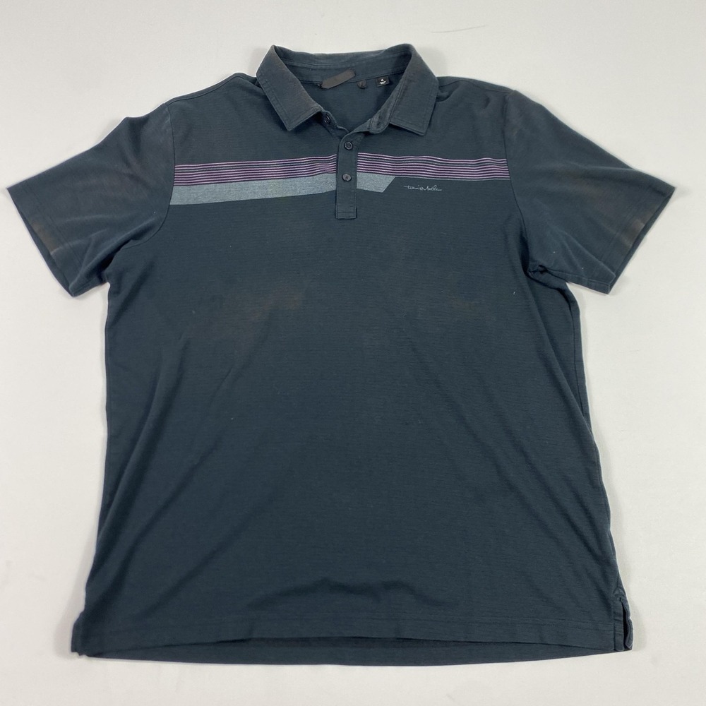 TravisMathew Polo Shirt Mens Extra Large Gray Pima Cotton Golf Striped Stretch